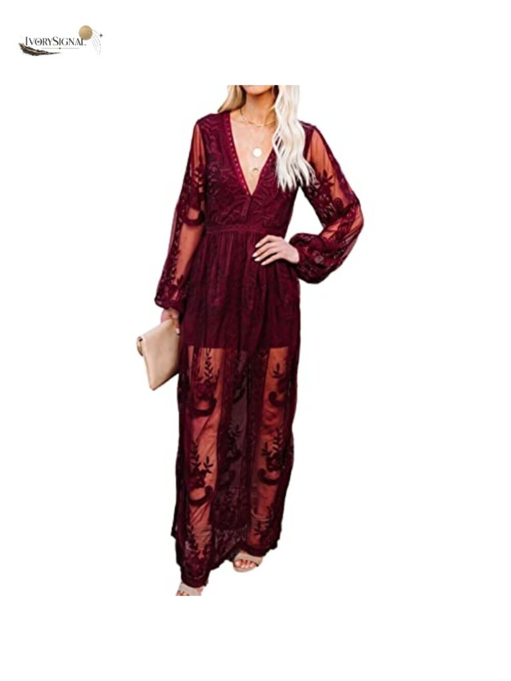 Women's Floral Lace Maxi Dress Deep V-Neck Short Sleeve Bridesmaid Formal